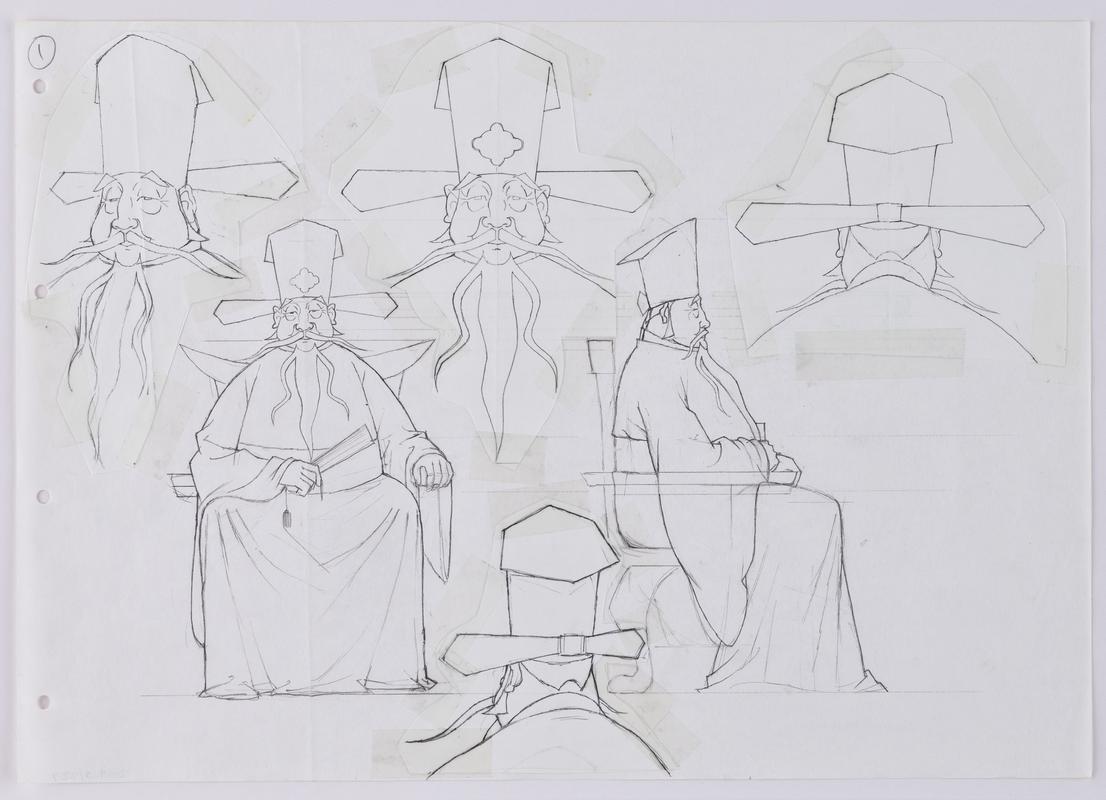 Turandot animation production sketch of the character Emperor Altoum.