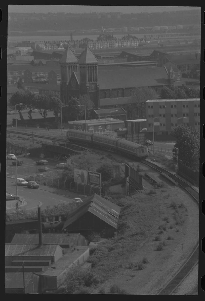 View of Bute Street, with Salvation Army Hostel on right and Collingdon Road on left, in foreground.