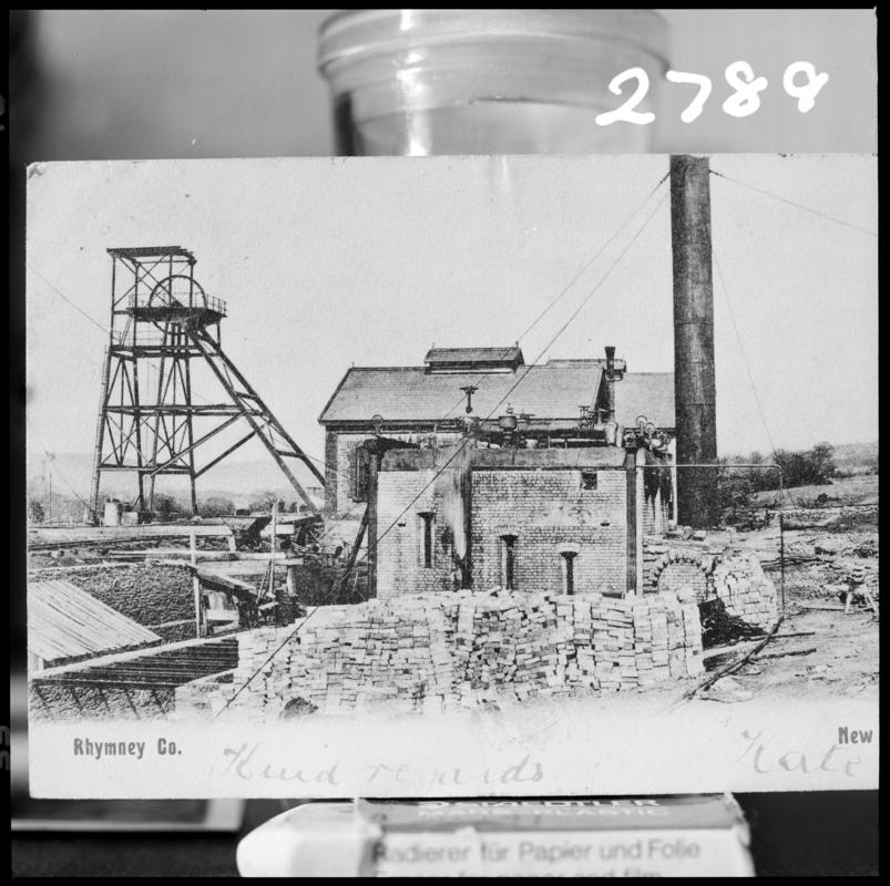 Black and white film negative of a photograph showing a surface view of an unknown colliery.
