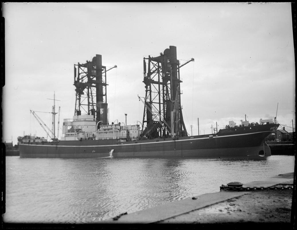 Three quarter Port Stern view of S.S. IRISH SPRUCE, at Cardiff Docks, 3 May 1947.