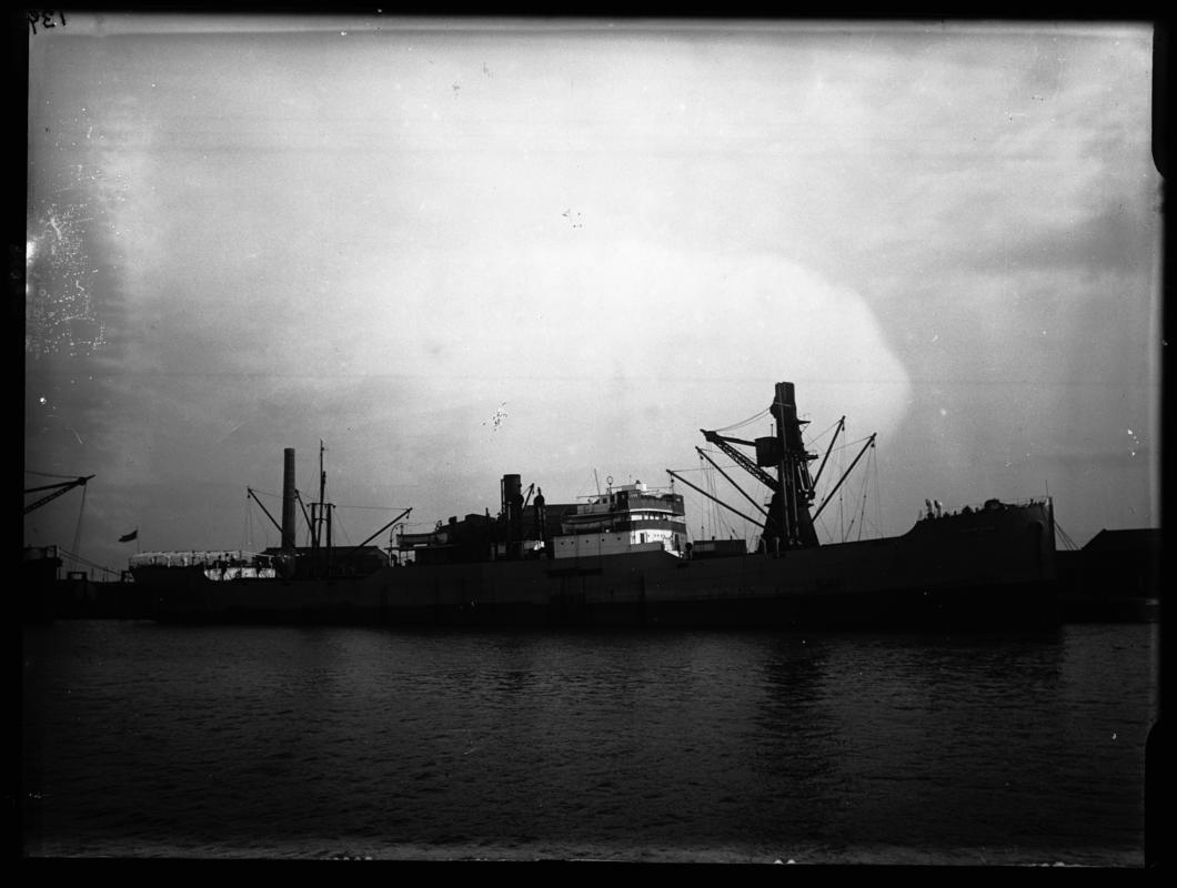 Starboard broadside view of S.S. QUEEN OLGA at Cardiff Docks, c.1936.