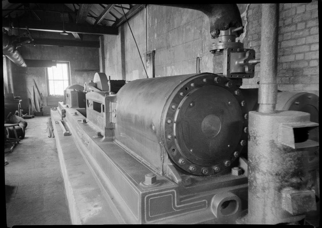 Black and white film negative showing the engine for the waddle fan, Nixon&#039;s Navigation Colliery 1972.  &#039;Waddle fan 1972&#039; is transcribed from original negative bag.