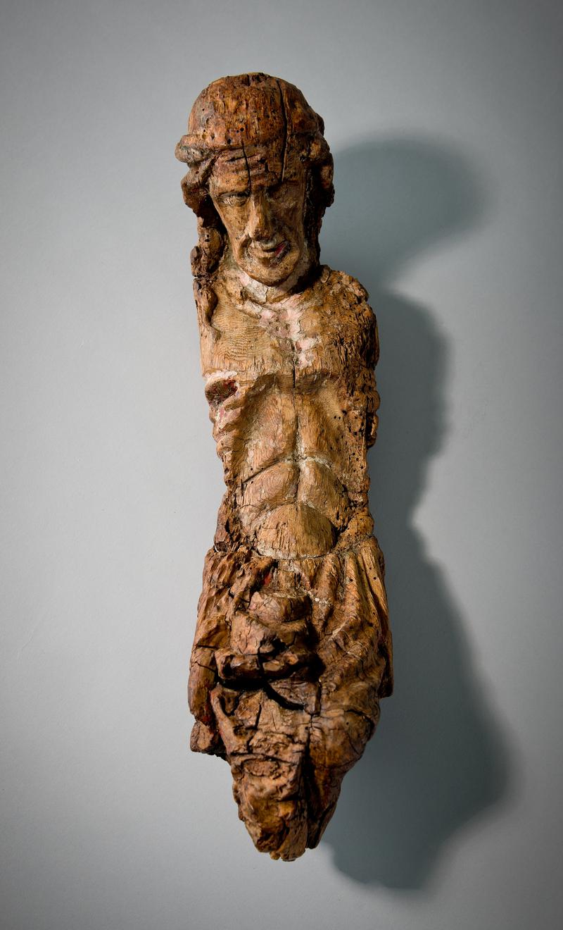 Medieval wooden rood figure - male
