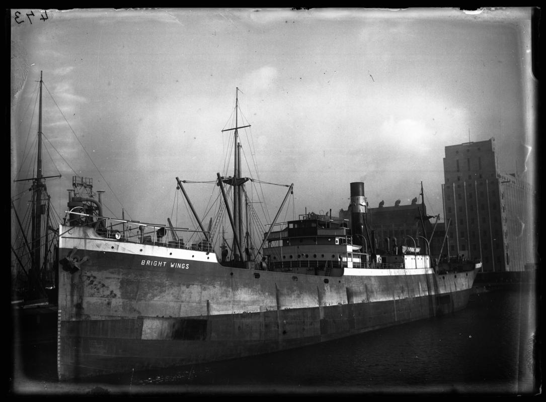 3/4 Port Bow view of S.S. BRIGHTWINGS, Cardiff Docks c.1936