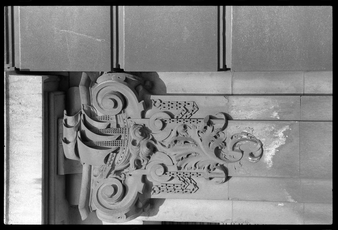 &quot;Man o&#039;War&quot; Frieze on entrance to Cambrian Buildings, on corner of Mount Stuart Square and West Bute Street.