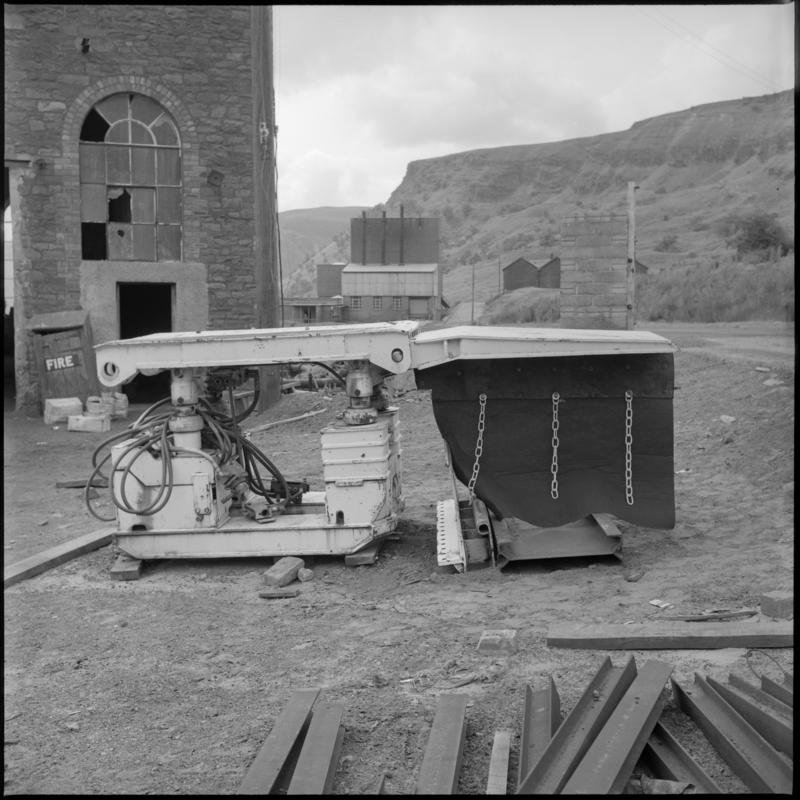 Black and white film negative showing chocks in the yard, Fernhill Colliery 1976.  &#039;NCB Fernhill 1976&#039; is transcribed from original negative bag.