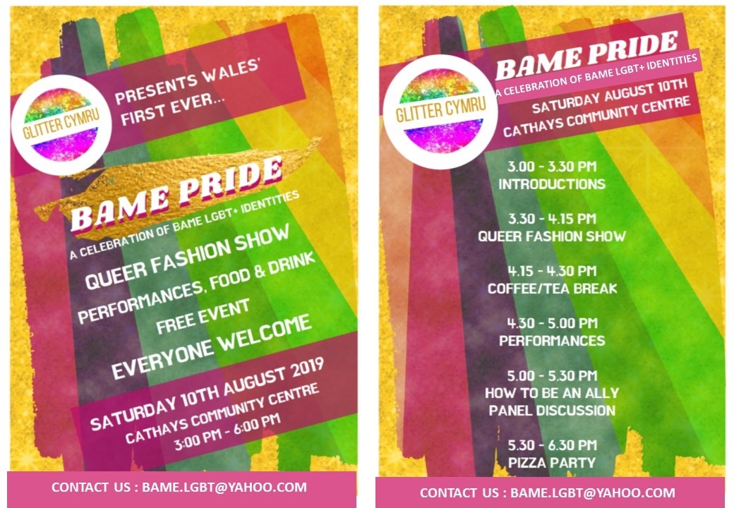 Digital version of flyer for first BAME Pride, 10 August 2019.