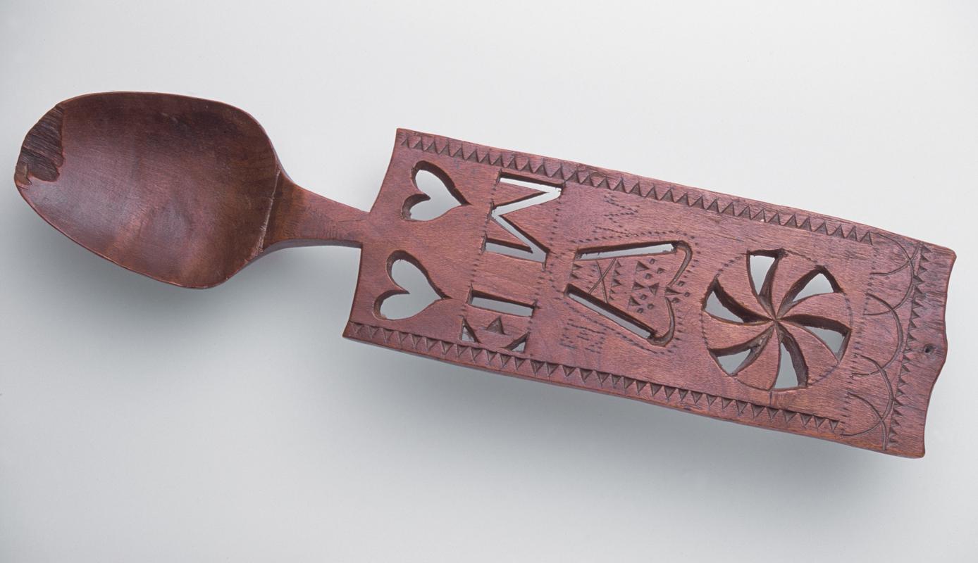 Lovespoon with inscription, geometrical designs and chip-carving