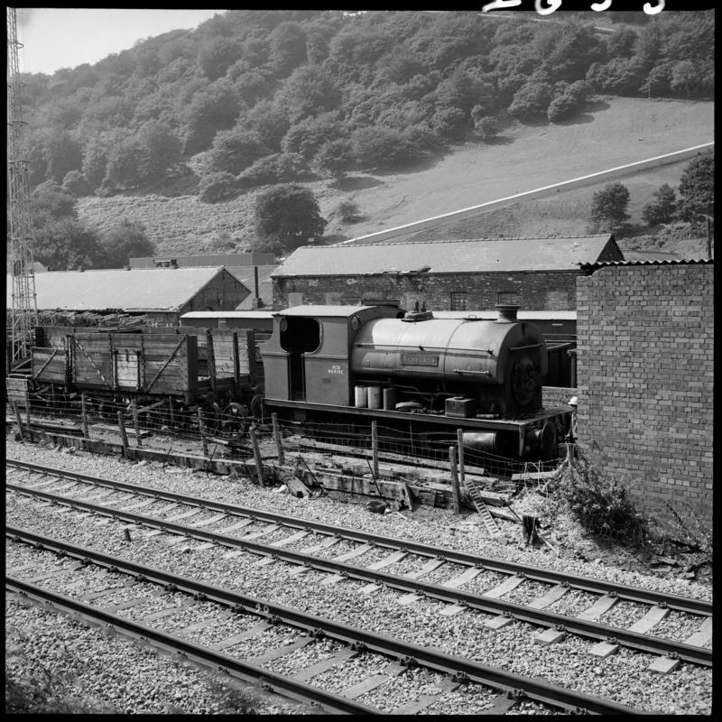Black and white film negative showing a locomotive at Marine Colliery.  &#039;Marine&#039; is transcribed from original negative bag.