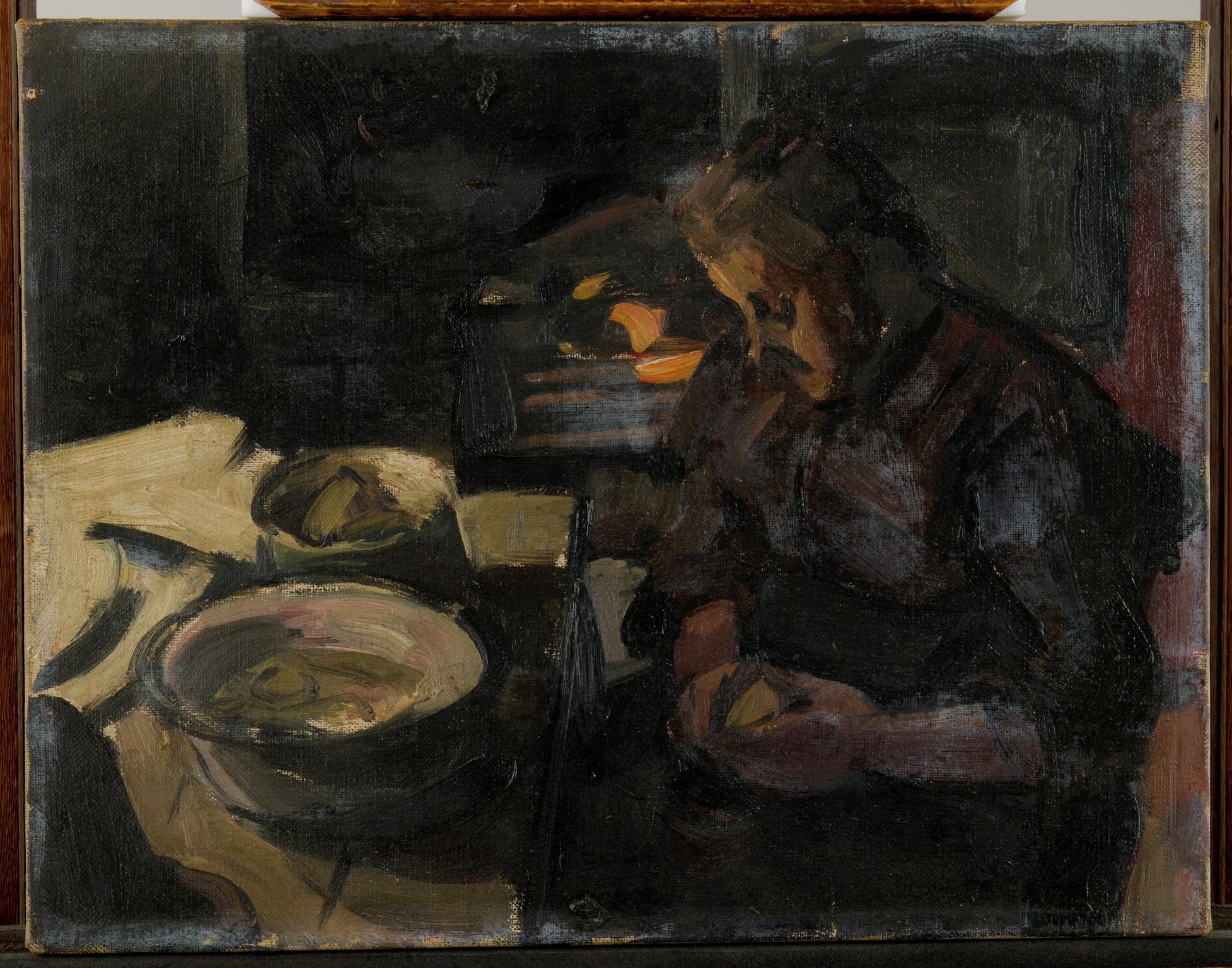 The artist's mother peeling potatoes