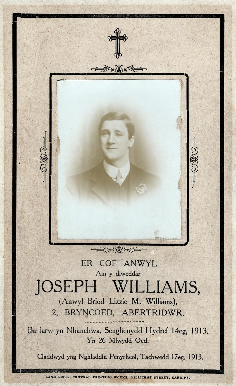 Joseph Williams, killed at Universal Colliery explosion Senghenydd, 1913