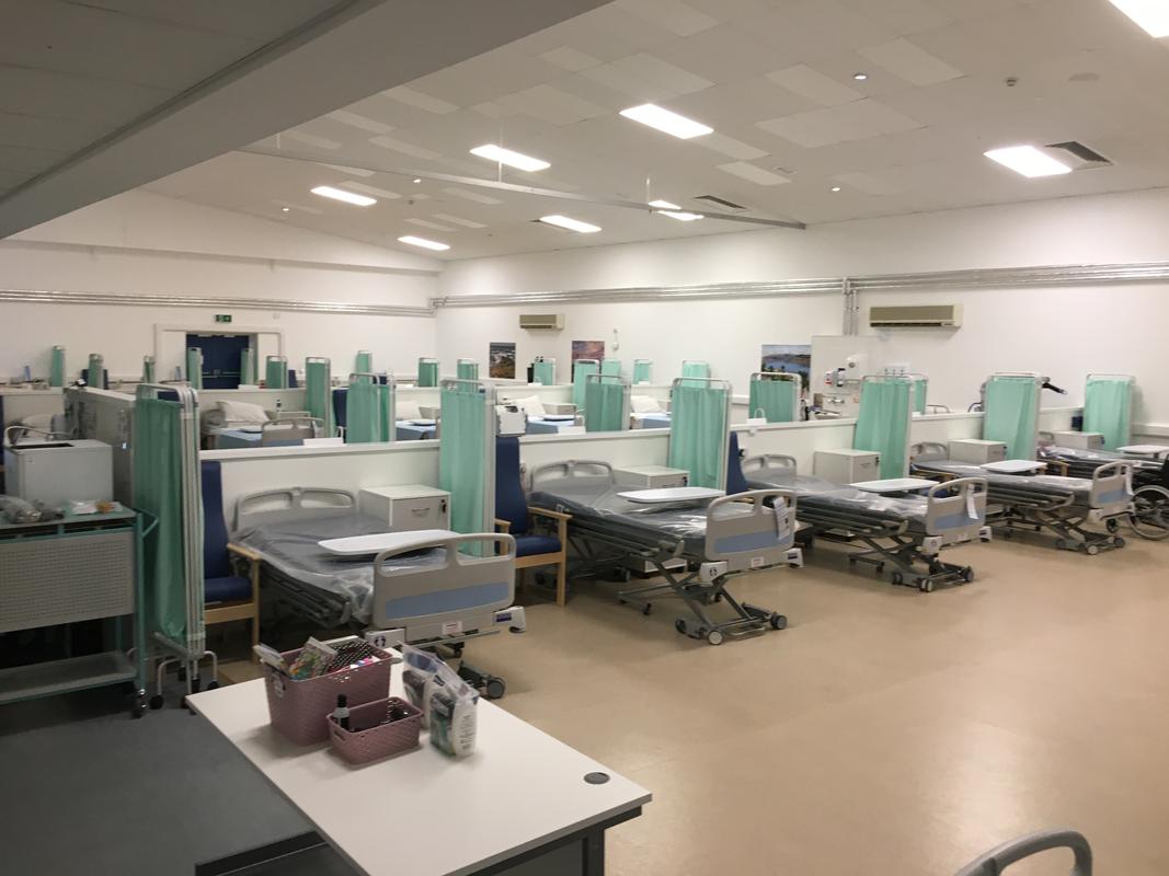 Ward at Hywel Dda University Health Board Field Hospital, Carmarthen. May 2020