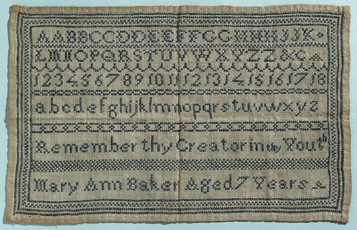 Sampler (alphabet &amp; Biblical verse), made in Llwyngwril, c. 1850