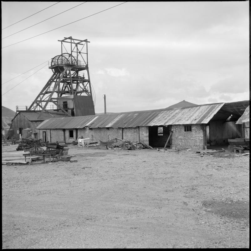 Black and white film negative showing a surface view of Big Pit Colliery, 1975.  &#039;Blaenavon 1975&#039; is transcribed from original negative bag.