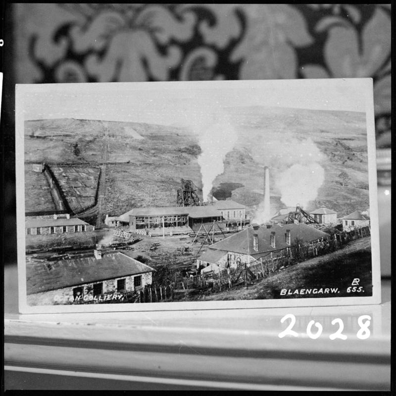 Black and white film negative of a photograph showing a view of Garw Colliery, Blaengarw. &#039;Garw&#039; is transcribed from original negative bag.