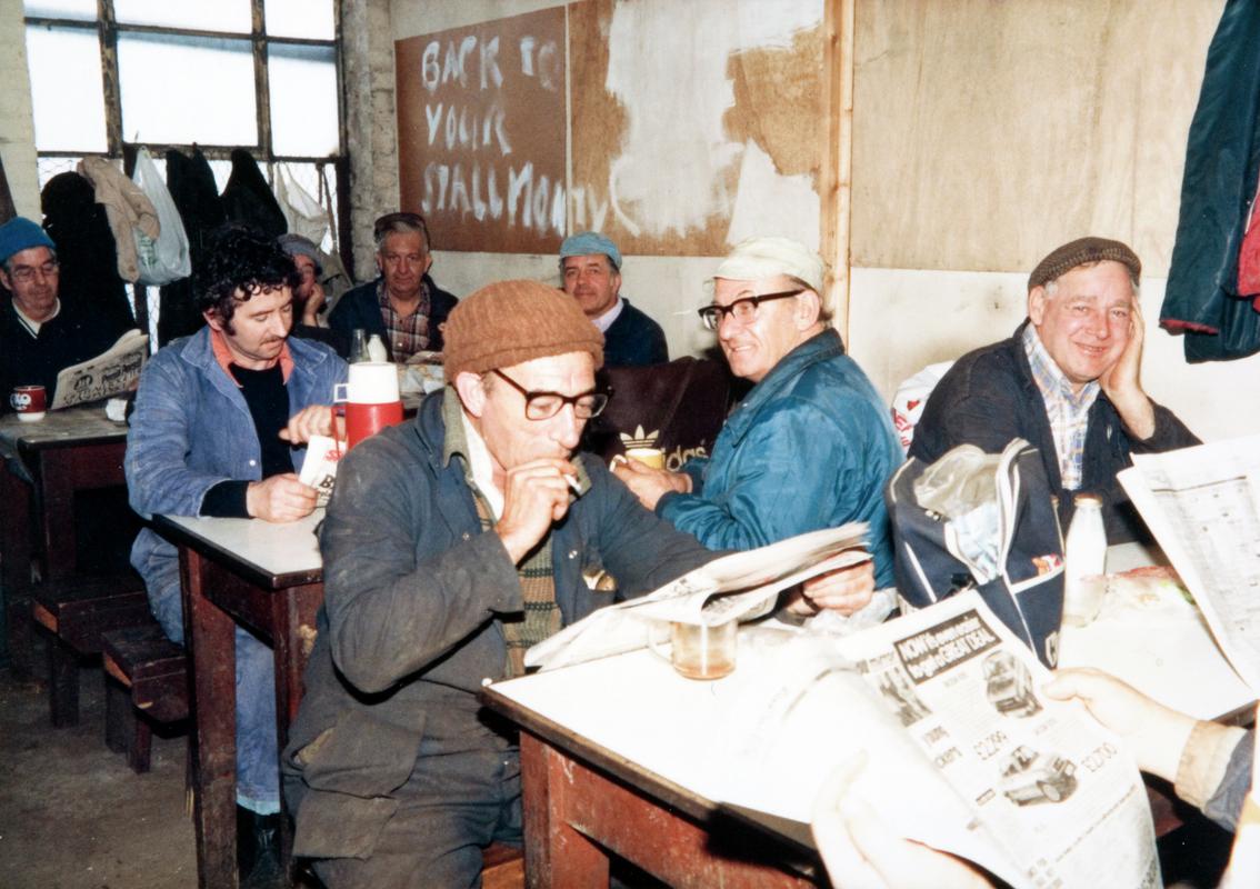 workers taking a break in the shanty at the Bute Dry Dock, Cardiff
