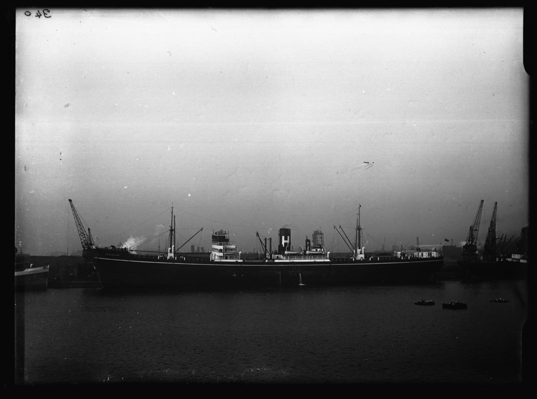 Port broadside view of M.V. TREVANION at Cardiff Docks, c.1938.