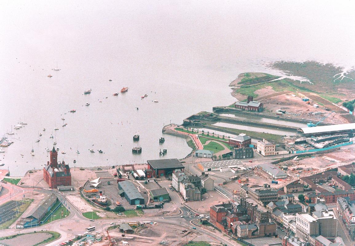 Aerial view of Cardiff Bay and Pierhead