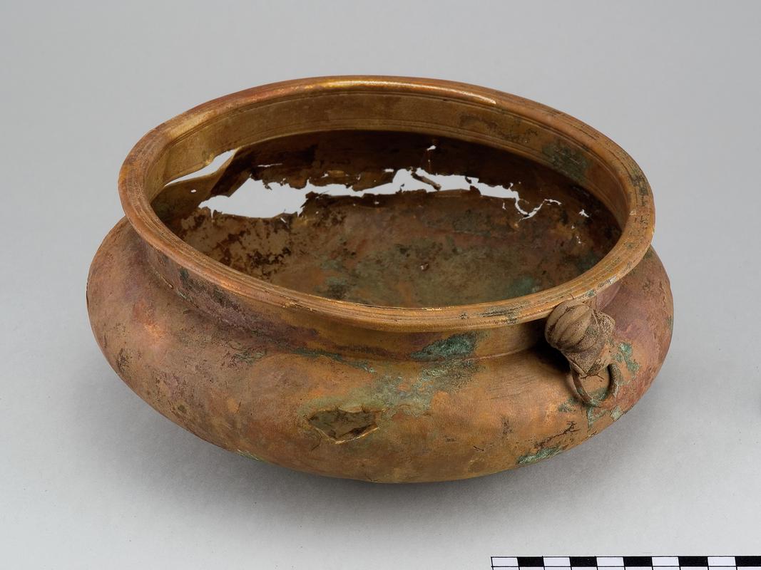 copper alloy bowl with decorated escutcheon