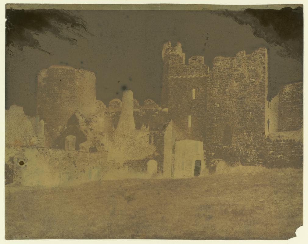 Wax paper calotype negative. Interior court of Manobier Castle with Flemish Chimney