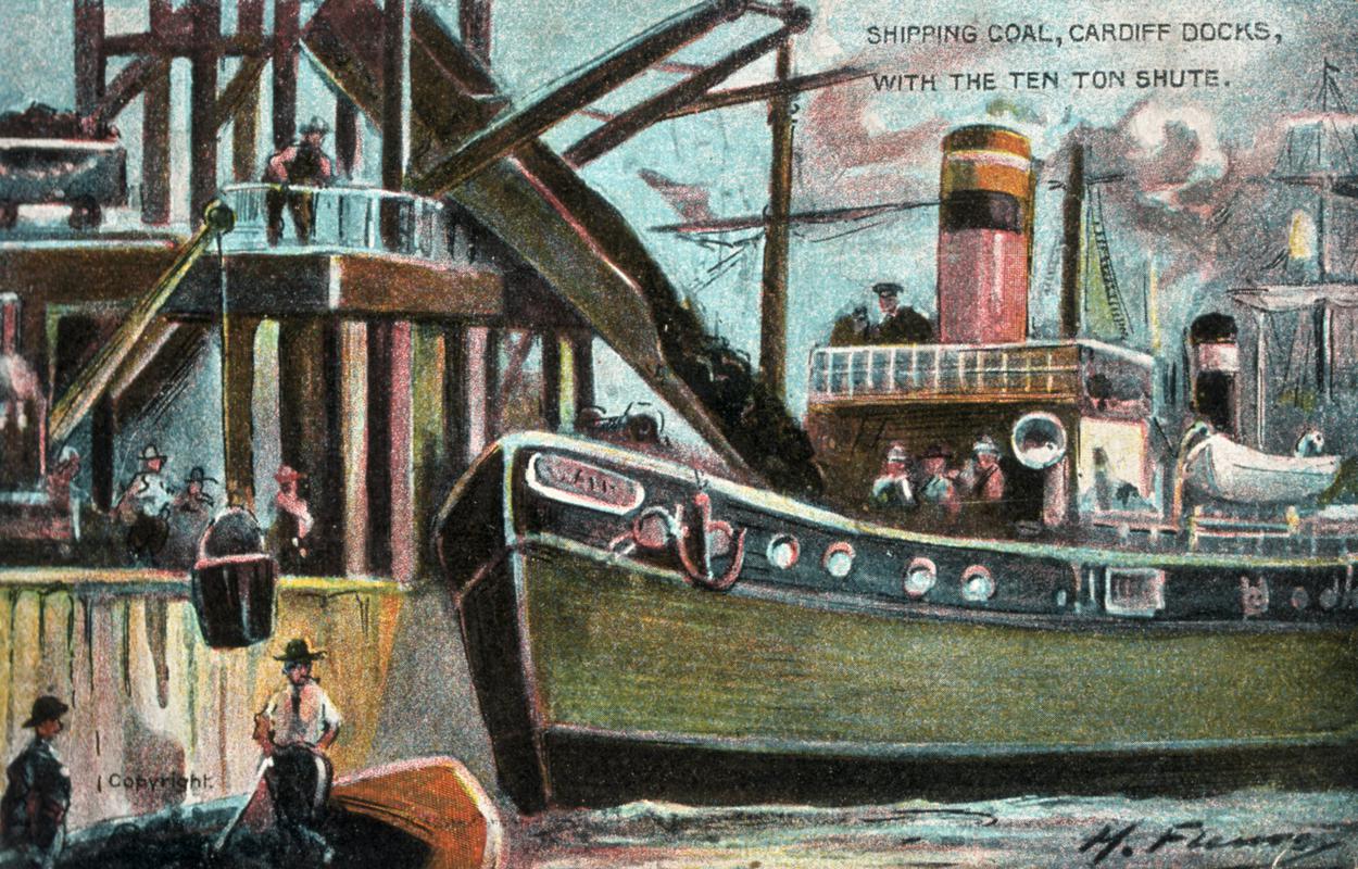 Postcard : &quot;Shipping Coal, Cardiff Docks, With The Ten Ton Shute&quot;