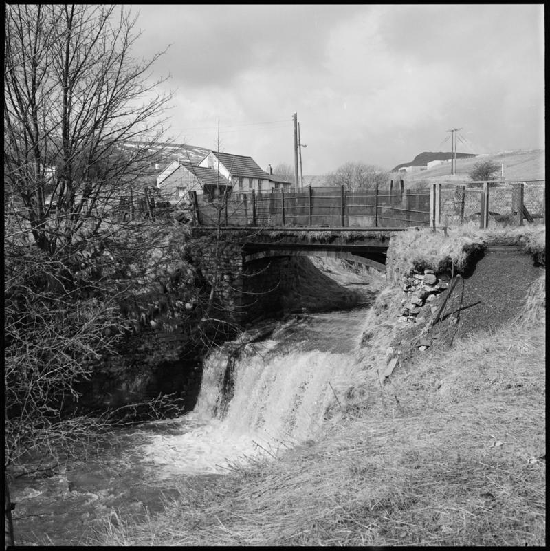 Black and white film negative showing tramway bridge, Blaenavon.  &#039;Blaenavon tramway bridge&#039; is transcribed from original negative bag.