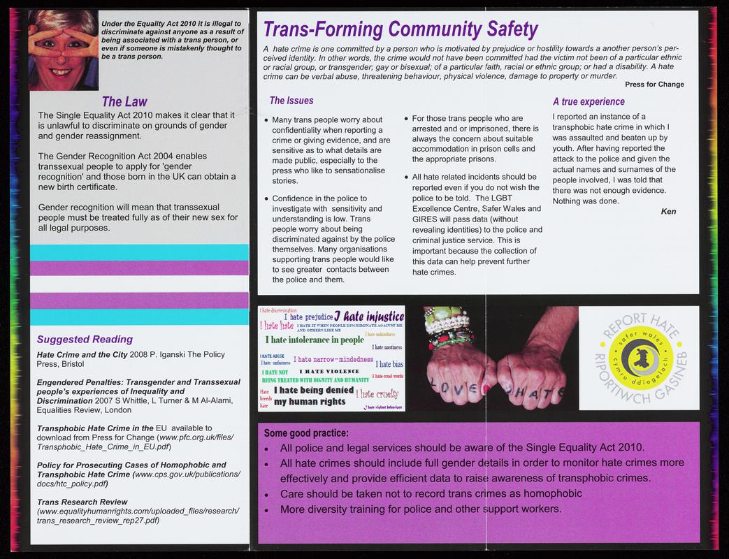LGBT Excellence Centre leaflet &#039;Gender Fluidity. Gender Identity, Hate Crime &amp; Community Safety&#039;.