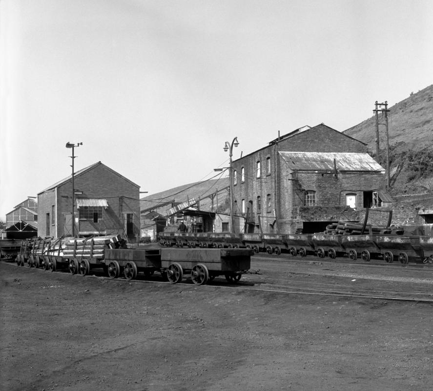 Graig Merthyr Colliery yard with a long journey of drams waiting to be run into the mine.
