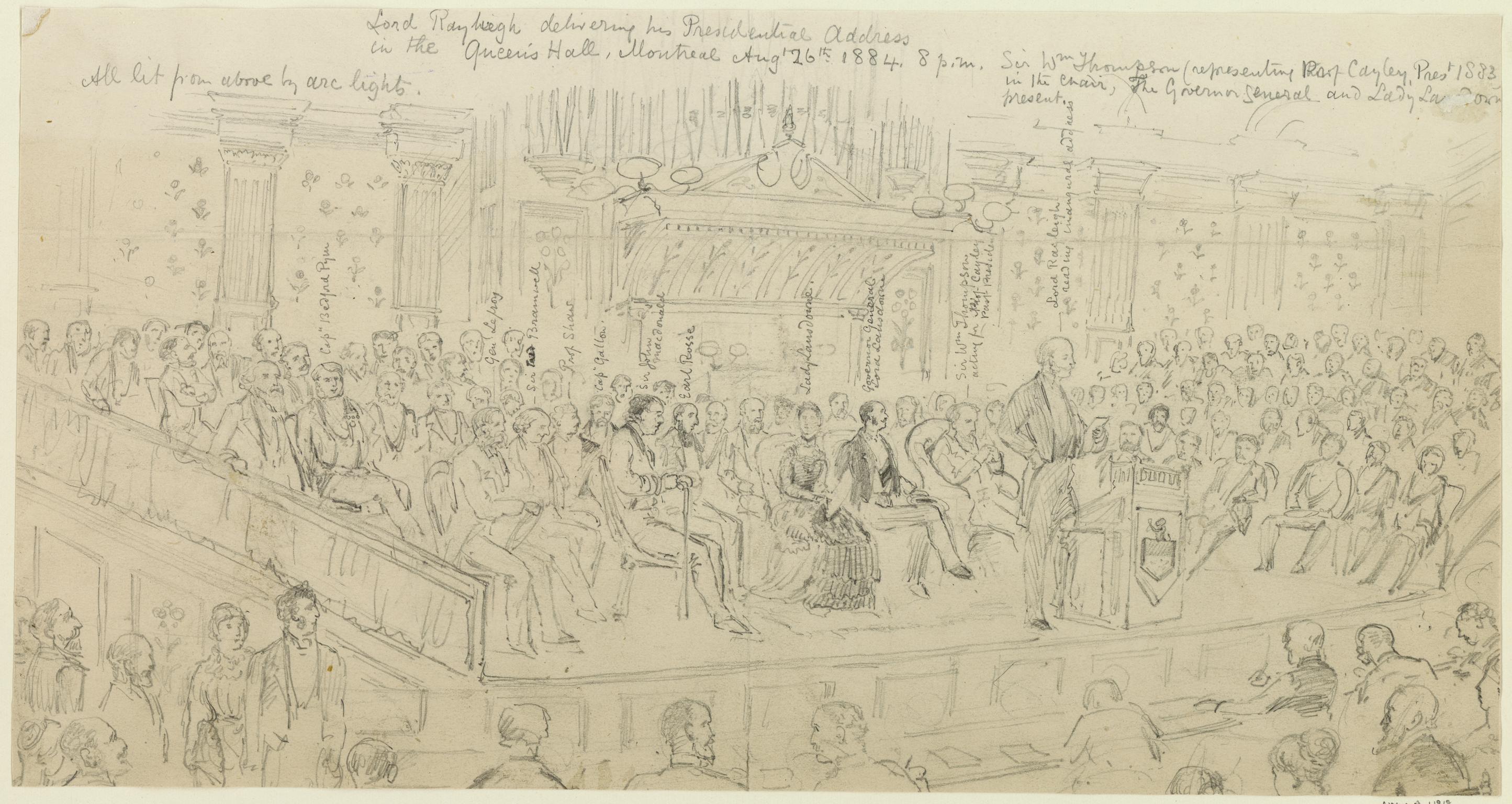 Lord Rayleigh delivering the Presidential address in the Queen's Hall, Montreal
