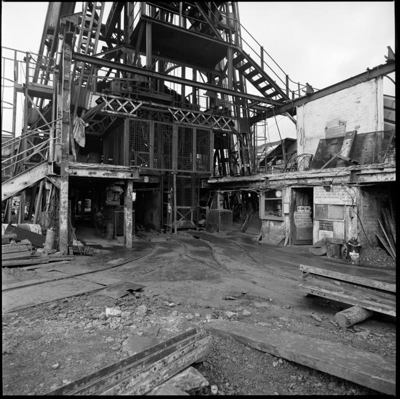 Black and white film negative showing pit top, Deep Duffryn Colliery 1980.  &#039;Deep Duffryn and Deep Navigation 1980&#039; is transcribed from original negative bag.