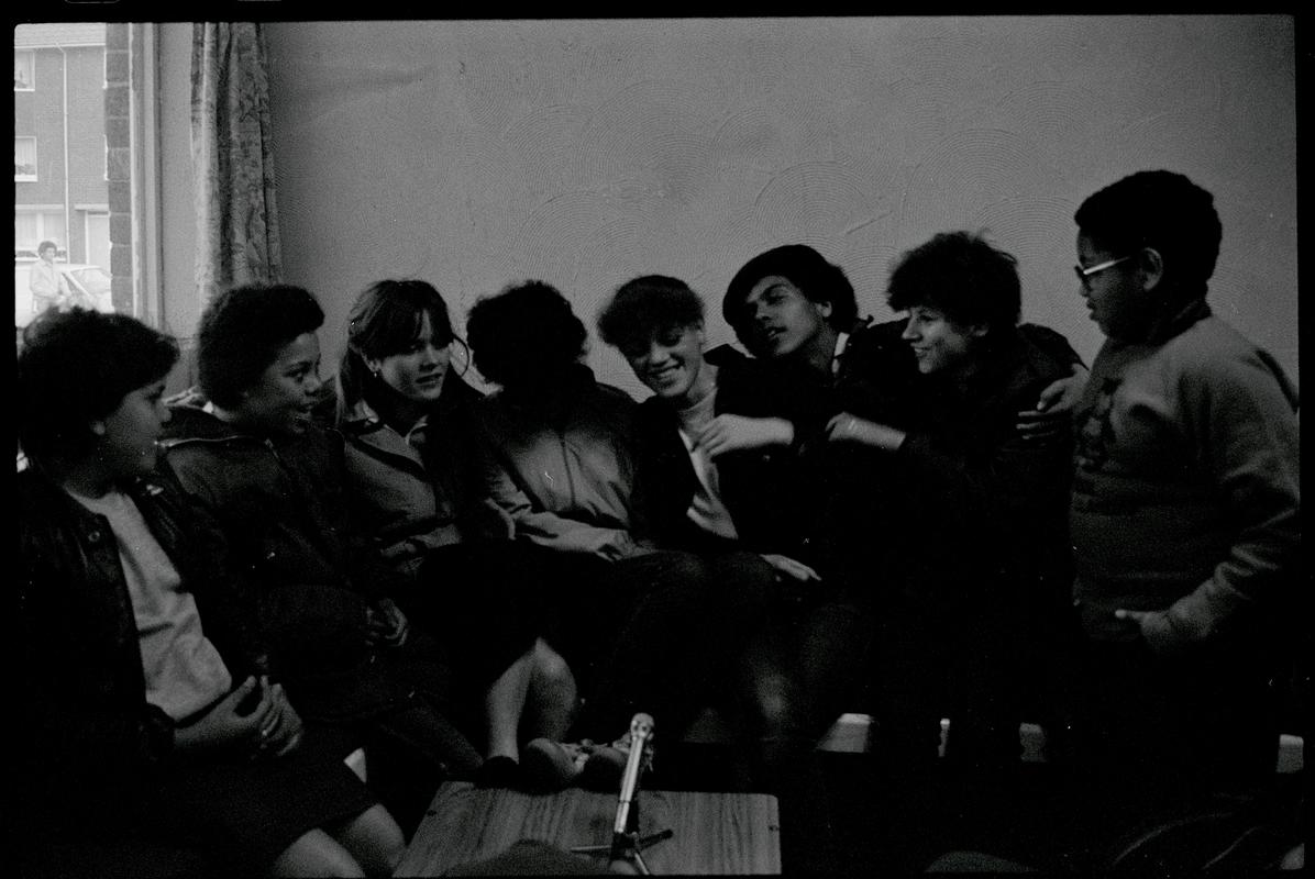 Group of young people, being interviewed at Butetown Youth Club.