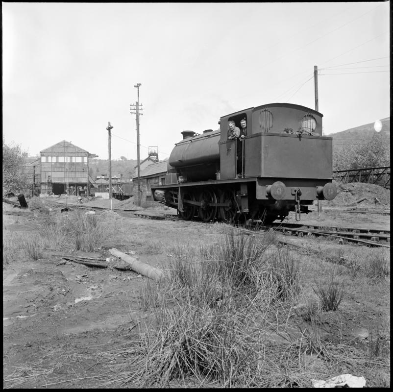 Black and white film negative showing a locomotive at Deep Duffryn Colliery 19 May 1977.  &#039;Deep Duffryn  19 May 1977&#039; is transcribed from original negative bag.
