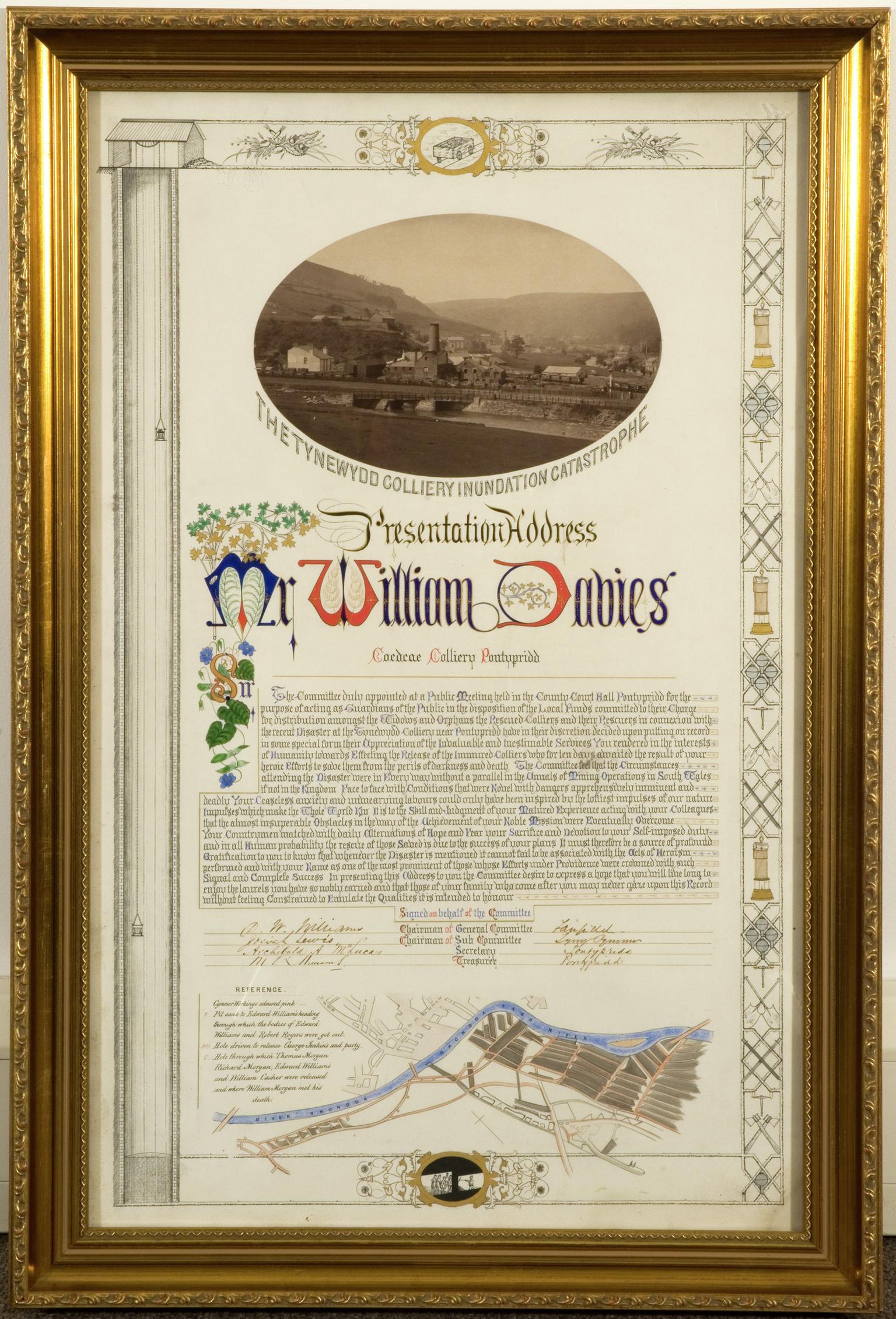 Illuminated address to William Davies, Coedcae Colliery