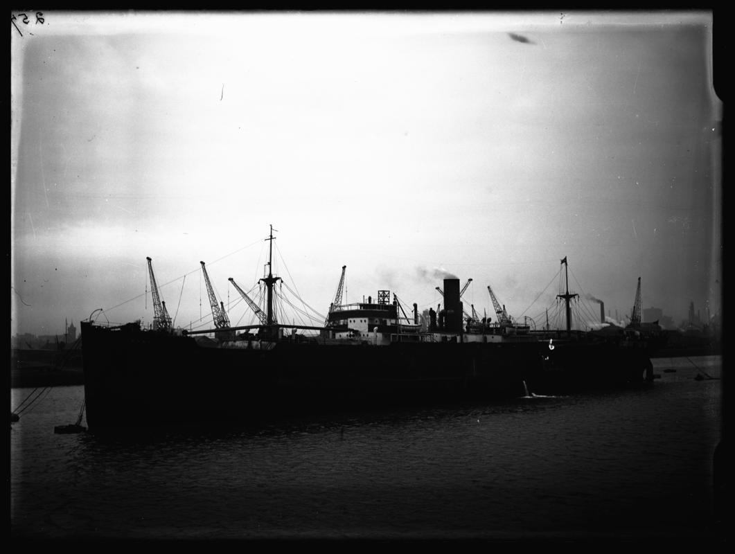 Port broadside view of S.S. ROMNEY at Cardiff docks, c.1936.