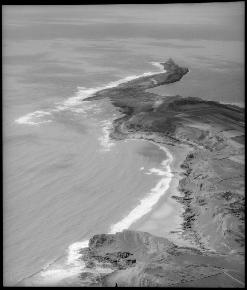 Aerial view of Worm&#039;s Head, Gower.
