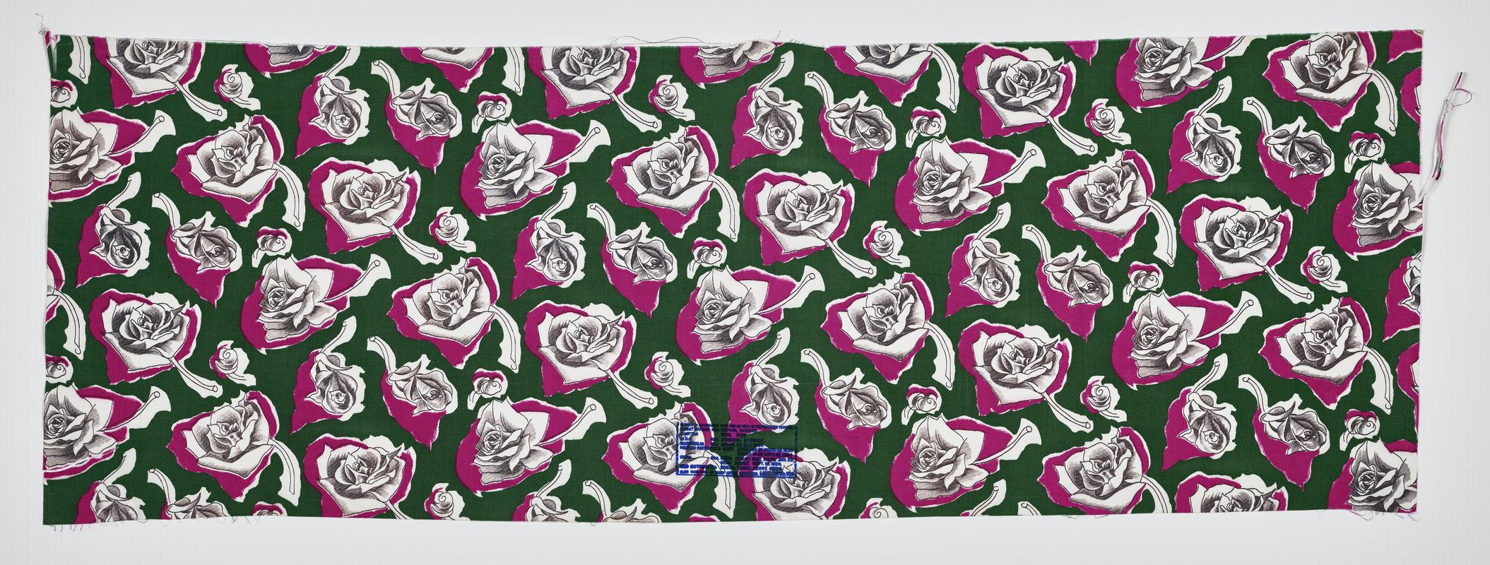 Fabric - Green with purple  Roses