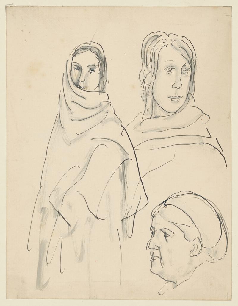 Sketch of a Girl and Women in Shawls