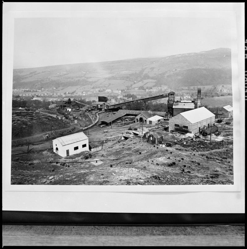 Black and white film negative of a photograph showing a surface view of Hafodyrynys Colliery.