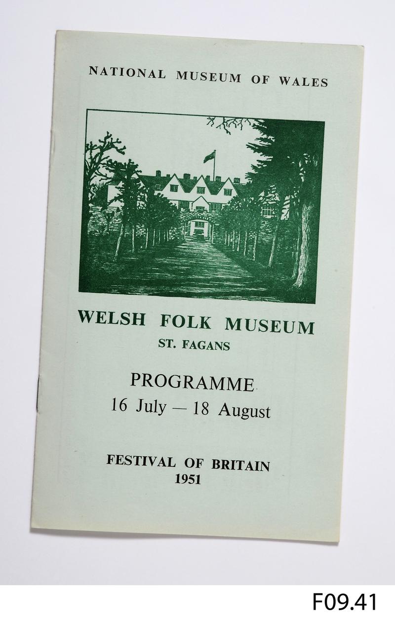 Bilingual programme containing details of events &amp; exhibitions held at the Welsh Folk Museum