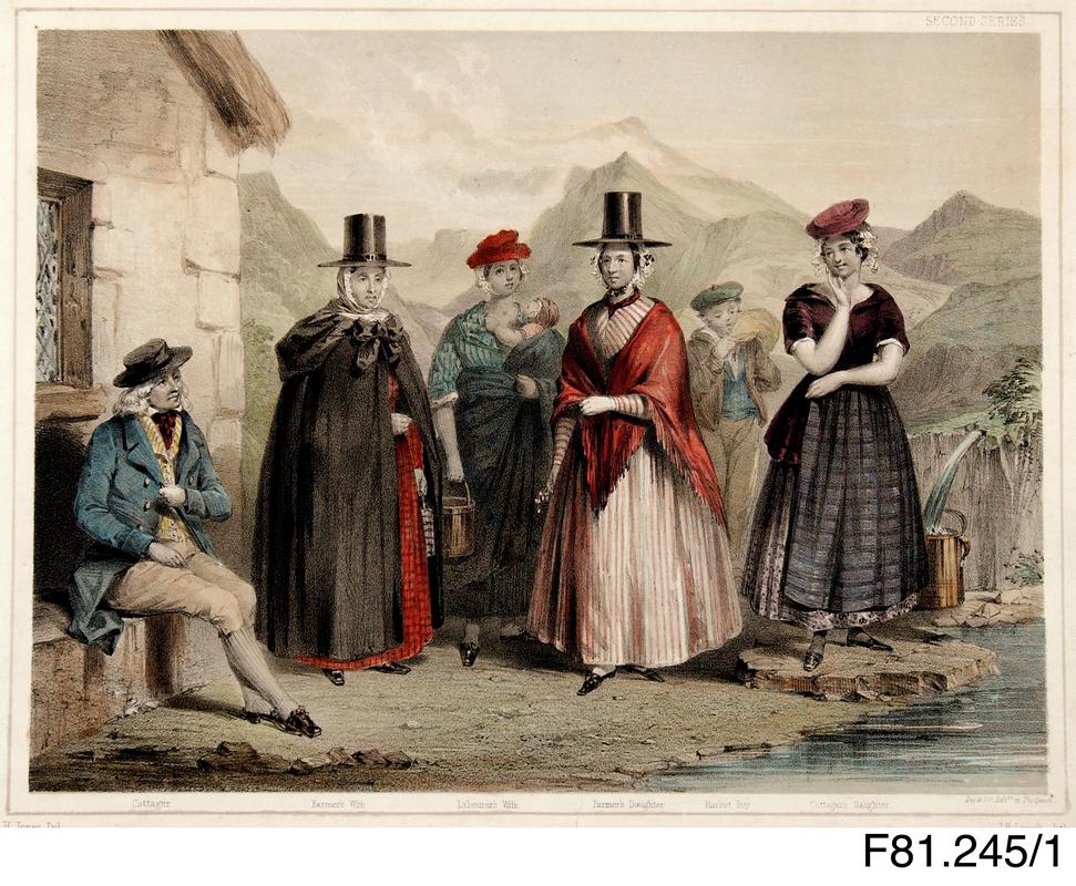 Coloured lithograph.  Welsh Costumes