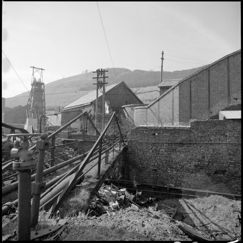 Black and white film negative showing a surface view of Cwmtillery Colliery.  &#039;Cwmtillery&#039; is transcribed from original negative bag.
