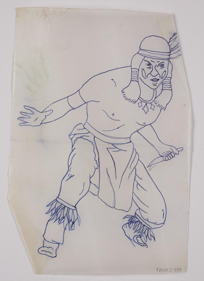 Tattoo transfer: Native American figure with dagger.