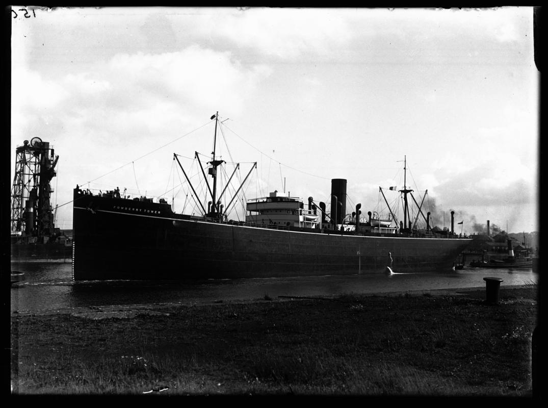 Port broadside view of S.S. FOWBERRY TOWER, c.1936.