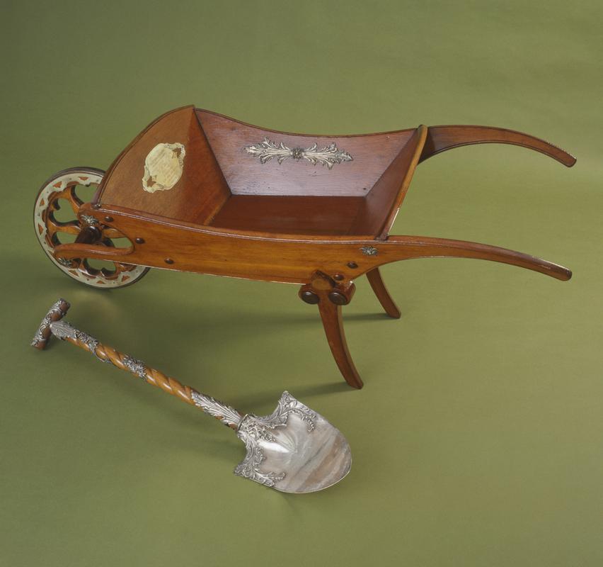 Denbigh Ruthin &amp; Corwen Railway ceremonial barrow and spade