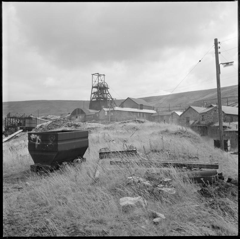 Black and white film negative showing a general surface view of Big Pit Colliery, 1975.  &#039;Blaenavon 1975&#039; is transcribed from original negative bag.
