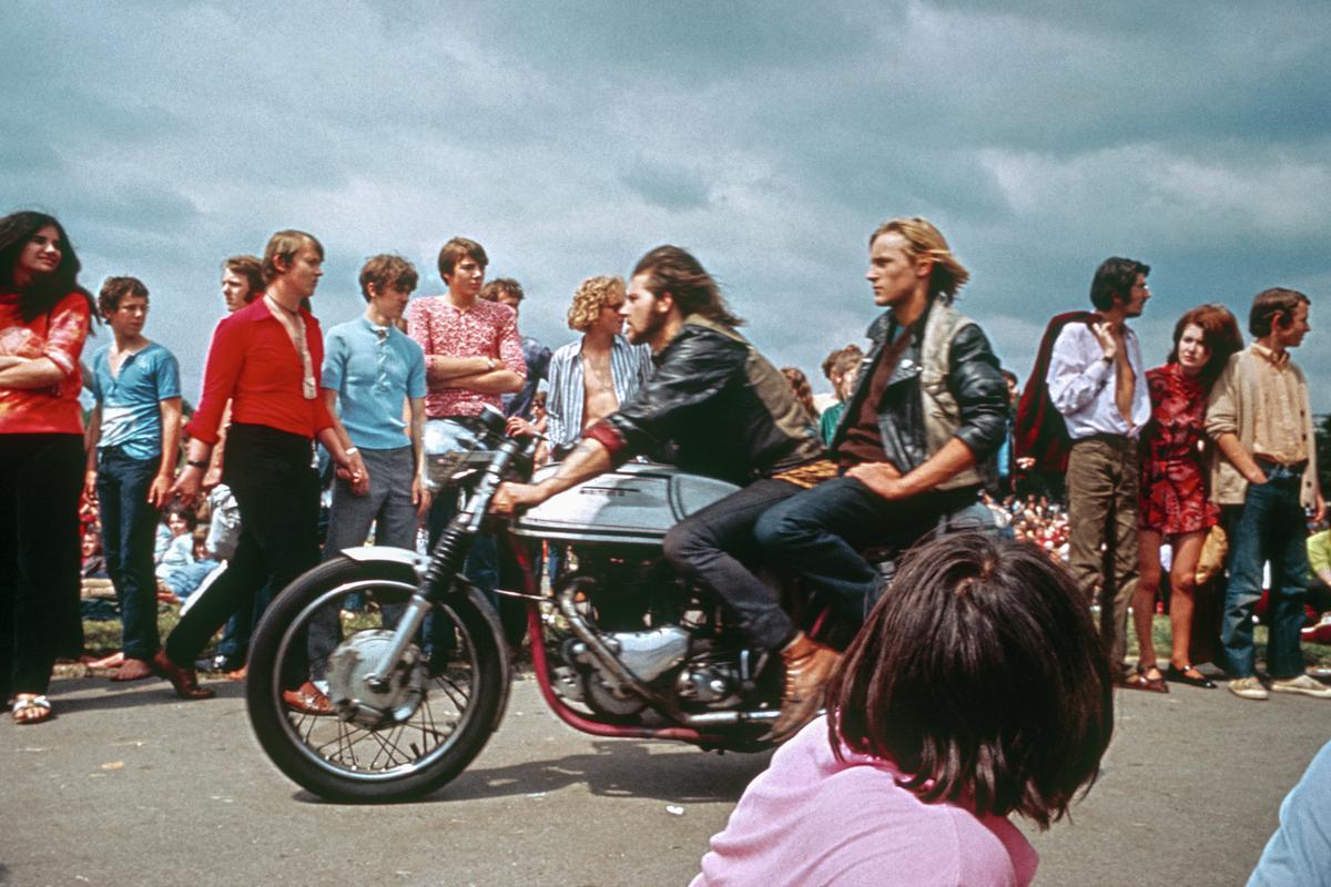 GB. ENGLAND. Isle of Wight Festival. The local Hells Angels are always around to add a little colour but rarely any trouble. 1969.