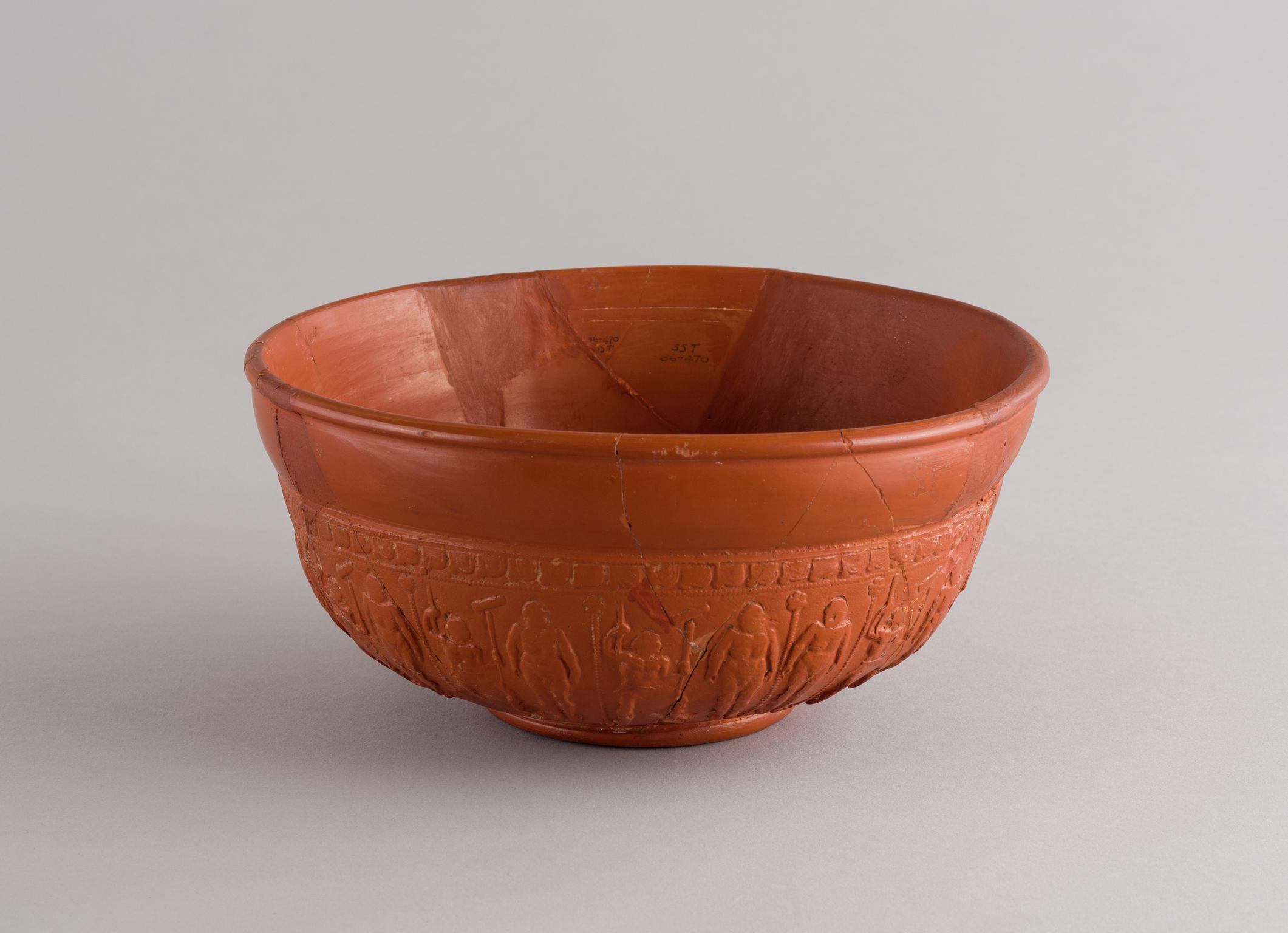 Roman samian bowl, decorated and stamped