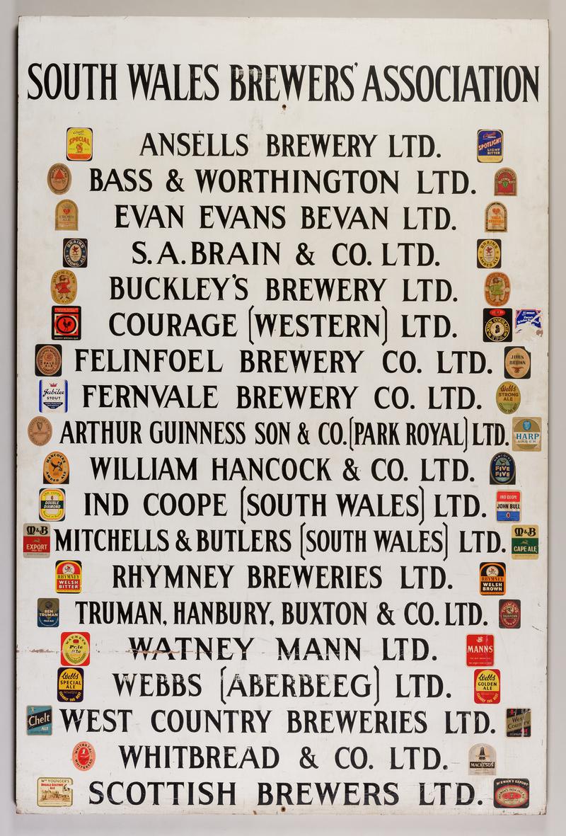 South Wales Brewers&#039; Association panel with list of members.