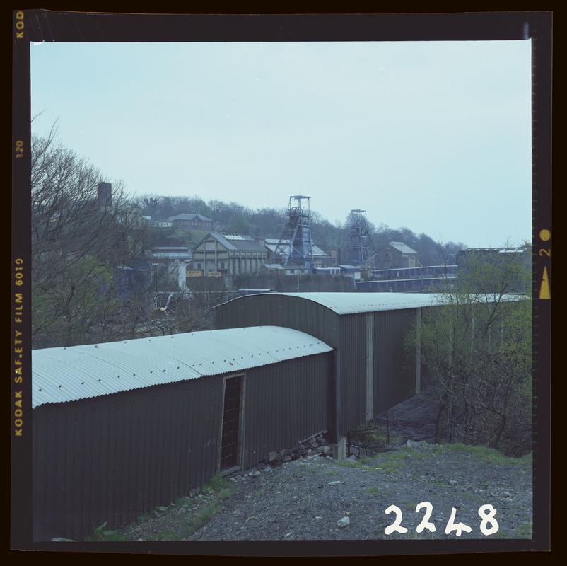 Colour film negative showing a surface view of Oakdale Colliery, 16 April 1981.  &#039;Oakdale 16/4/81&#039; is transcribed from original negative bag.  Appears to be identical to 2009.3/1749.