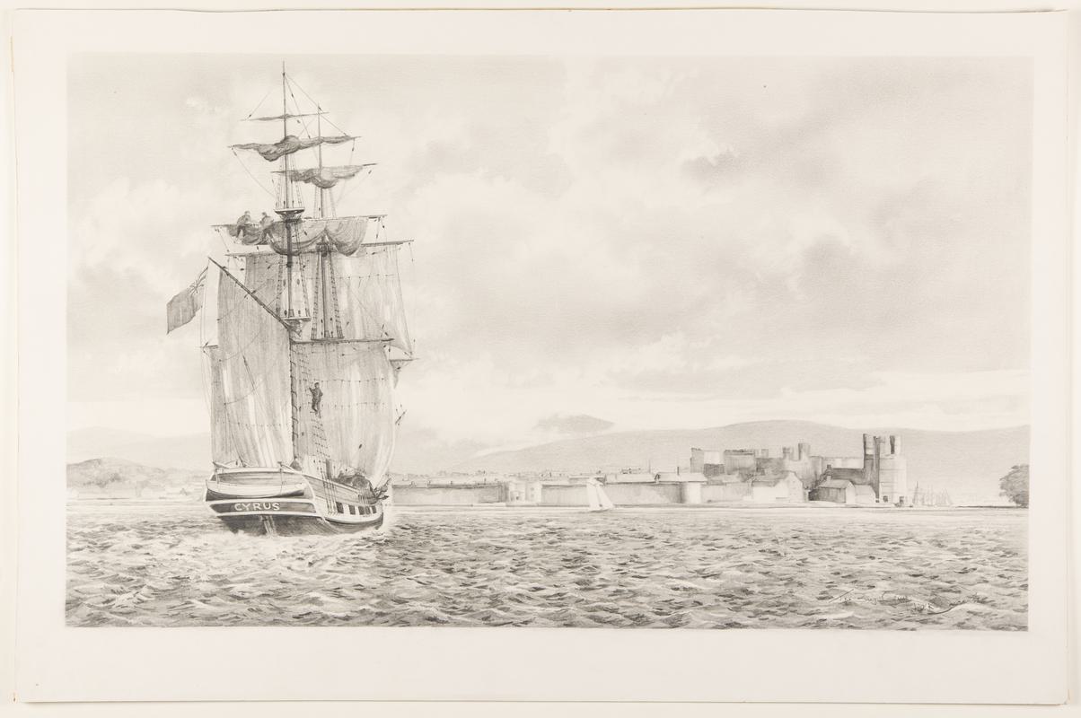 The Brig CYRUS at Caernarvon Harbour (drawing)